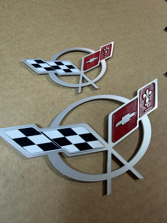 Corvette C5 Acrylic Emblems – Fender (4") & Nose/Trunk (6.5") | 4 Colors | 3M VHB | Optional 50th Anniversary & Commemorative Inserts