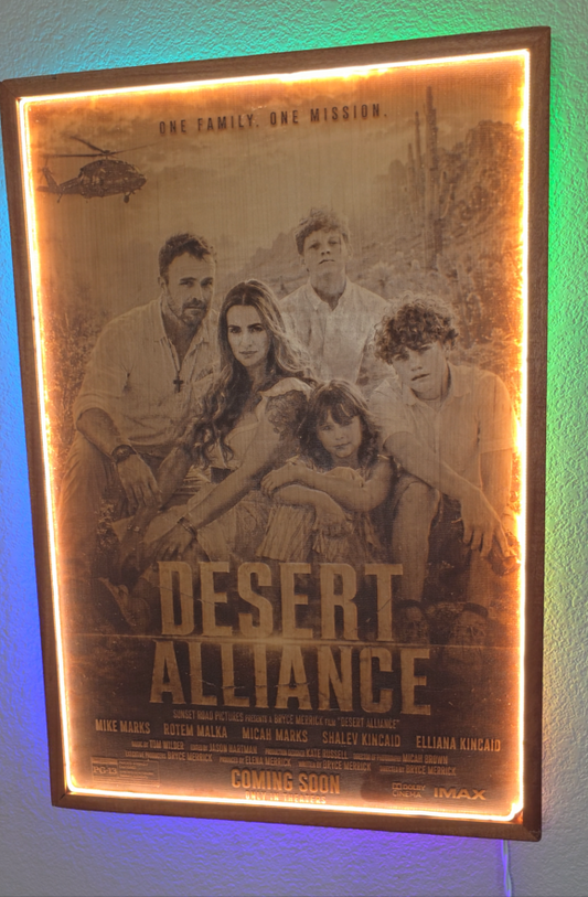 Custom Family Movie Poster Engraving with LED Lighting & Mahogany Frame