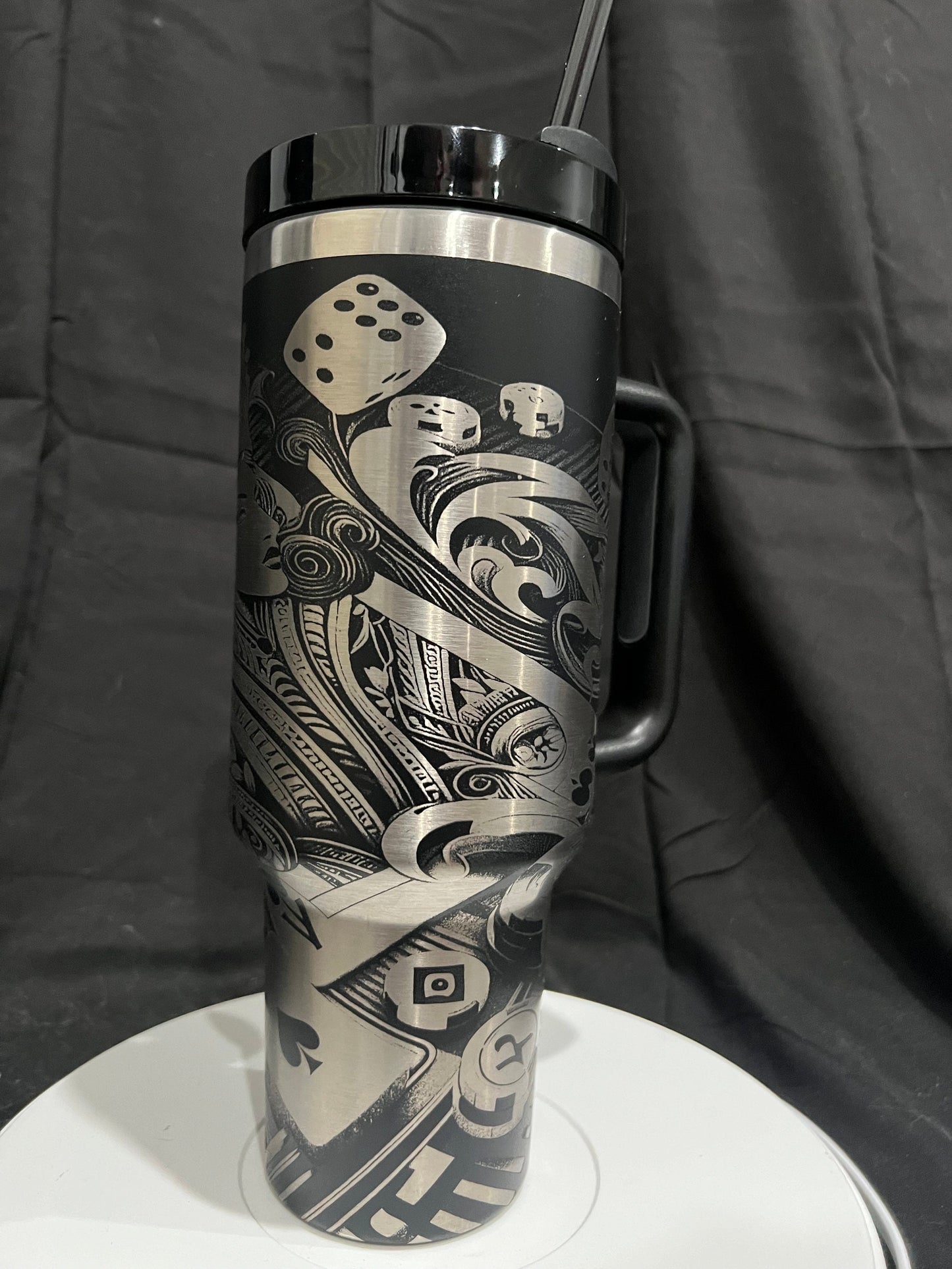 V1 Queen of Hearts Laser Engraved 40oz Black Tumbler with Handle, FREE SHIPPING!