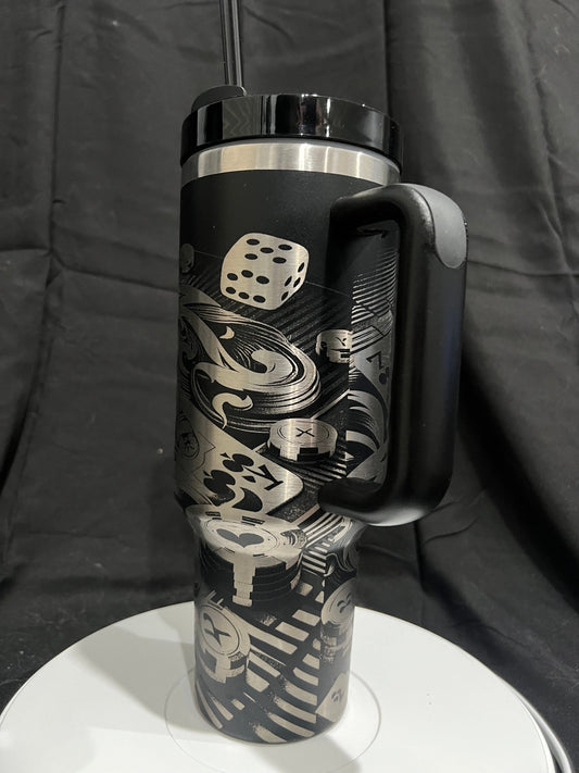 V1 Queen of Hearts Laser Engraved 40oz Black Tumbler with Handle, FREE SHIPPING!